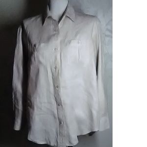 NY Khakis Beige  100% Linen Button Down Shirt Size